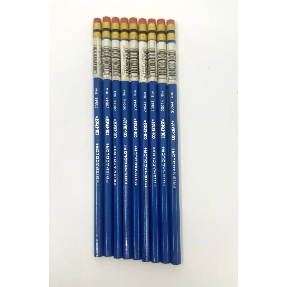 9x Prismacolor Col-Erase Pencil w/Eraser Blue Lead / Barrel 20044 NEW